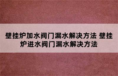 壁挂炉加水阀门漏水解决方法 壁挂炉进水阀门漏水解决方法